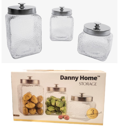 Stikliniai indeliai biriems 3 vnt. (2.3l, 1.7l, 1.2l) sd-016 Danny Home